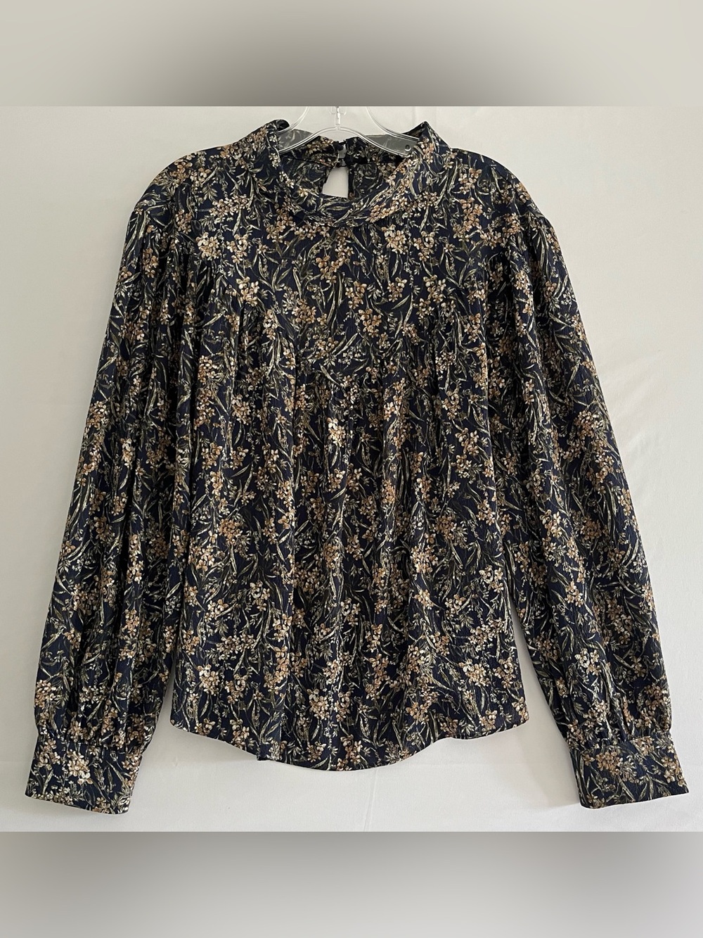 Boho Dark Floral High Neck Balloon Sleeve Blouse | Cottagecore Whimsigoth
